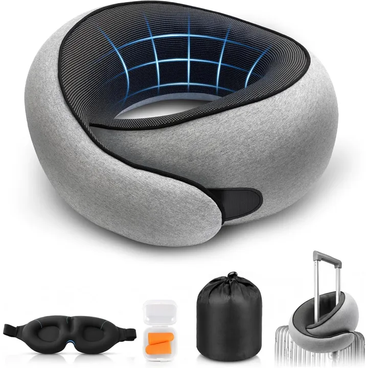 Purroch G-shape memory foam travel neck pillow in Medium Gray